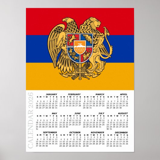 Poster Armenia 2026 Calendar, Large, Armenian Flag (Devant)