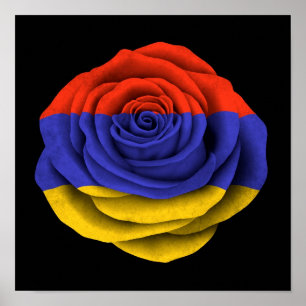 Poster Armenian Rose Flag on Black