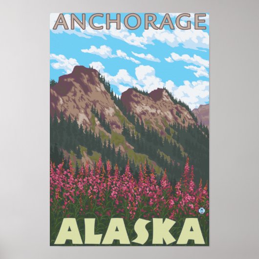 Poster Armes à feu et montagnes - Anchorage, Alaska (Devant)