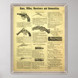 Poster Armes à feu vintages, fusils, revolvers et