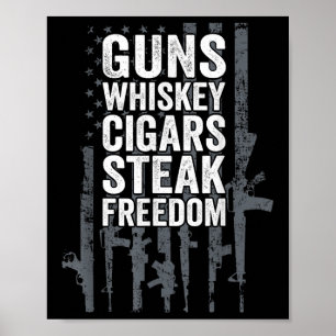 Poster Armes Whiskey Cigars Steak Freedom - Drôle Boisson