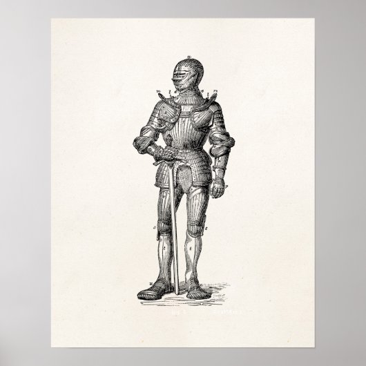 Poster Armoiries Chevalier Brillant Armor Épée Médiévale (Devant)