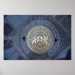 Poster Armoiries de Budapest sur une plaque d'égout