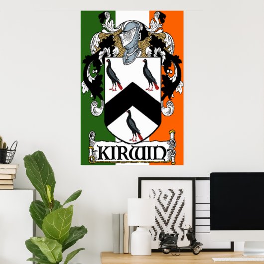 Poster Armoiries de Kirwin Drapeau irlandais Imprimer (Bureau à domicile)
