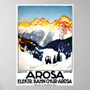 Poster Arosa, station de montagnes, Suisse, vintage