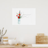 Poster arrangement de fleurs de pavot rouge ikebana (Cuisine)
