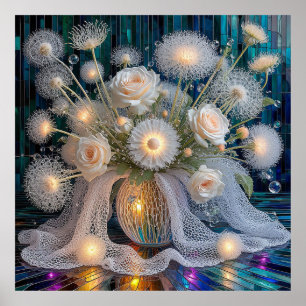 Poster Arrangement floral élégant avec des roses illuminé