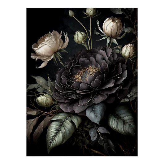 Poster Arrangement gothique Rose Fleur noire (Devant)