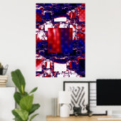 Poster Arrêt | Art fractal rouge et bleu (Bureau à domicile)