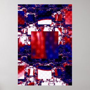 Poster Arrêt   Art fractal rouge et bleu