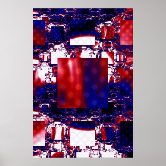 Poster Arrêt | Art fractal rouge et bleu (Devant)