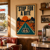Poster Arrêt de la route 66 pour une bouchée Diner du dés