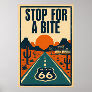 Poster Arrêt de la route 66 pour une bouchée Diner du dés