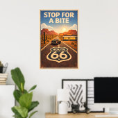 Poster Arrêt sur la route 66 pour une bouchée Litho (Bureau à domicile)