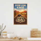 Poster Arrêt sur la route 66 pour une bouchée Litho (Cuisine)
