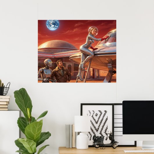 Poster Arrêt sur Mars – Futur des années 1950 (Bureau à domicile)
