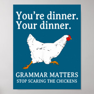 Poster Arrêtez d'Ing les poulets Grammaire anglaise drôle