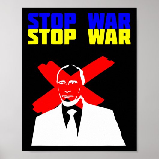 Poster Arrêtez la guerre Anti Poutine Visage Drapeau ukra (Devant)