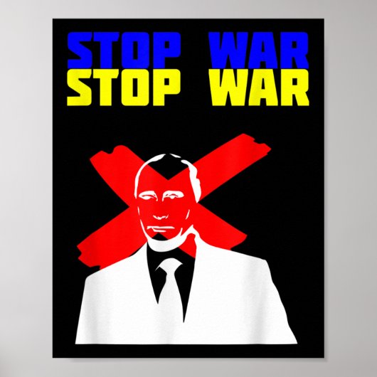 Poster Arrêtez la guerre contre Poutine face au drapeau u (Devant)