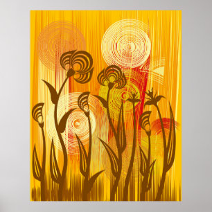 Poster Arrière - plan à fleurs orange