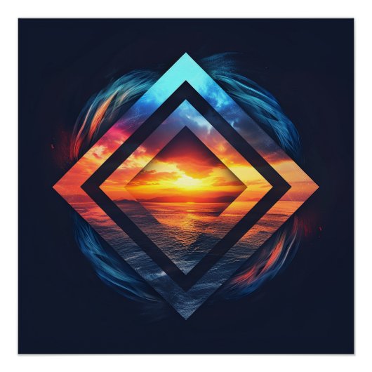 Poster arrière - plan Abstrait avec coucher de soleil et (Devant)