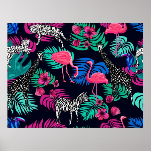 Poster arrière - plan africain de couleur, girafe, léopar (Devant)