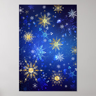 Poster Arrière - plan Bleu XMAS avec des flocons de neige