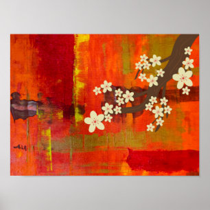 Poster arrière - plan couleur Abstrait avec fleurs blanch