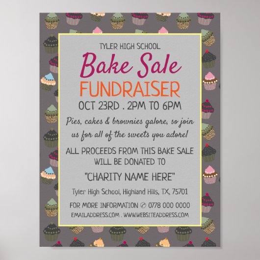 Poster Arrière - plan Cupcake, Charity Bake Sale Event Ad (Devant)