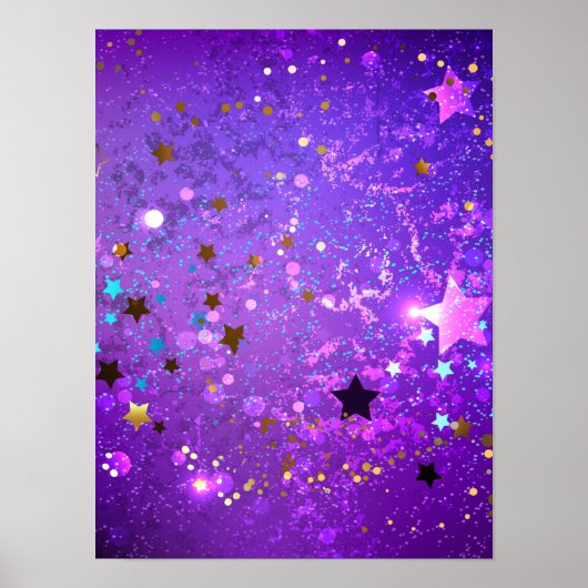 Poster Arrière - plan de feuille violet avec étoiles (Devant)