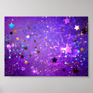 Poster Arrière - plan de feuille violet avec étoiles