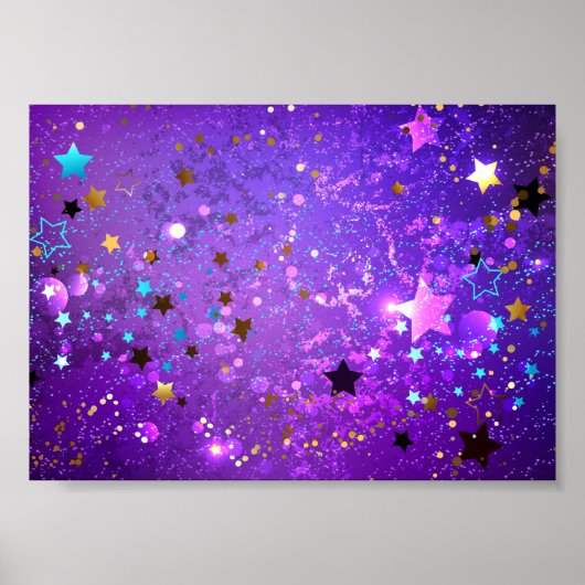 Poster Arrière - plan de feuille violet avec étoiles (Devant)