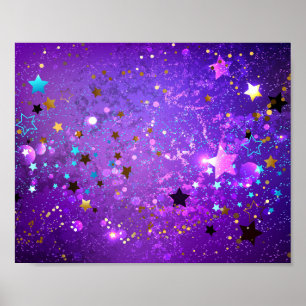 Poster Arrière - plan de feuille violet avec étoiles