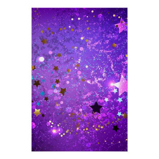 Poster Arrière - plan de feuille violet avec étoiles (Devant)