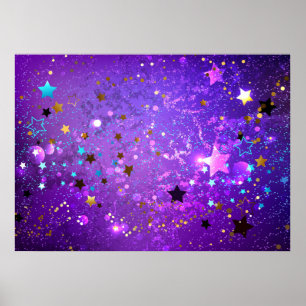 Poster Arrière - plan de feuille violet avec étoiles