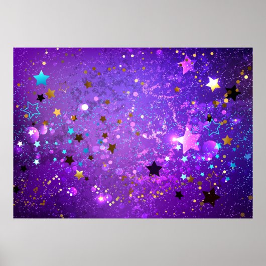 Poster Arrière - plan de feuille violet avec étoiles (Devant)