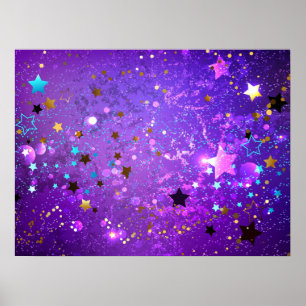 Poster Arrière - plan de feuille violet avec étoiles
