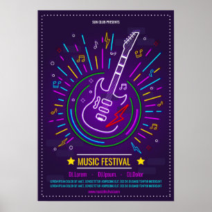 Poster Arrière - plan de musique néon avec guitare électr
