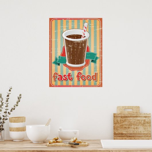 Poster Arrière - plan de restauration rapide avec boisson (Cuisine)