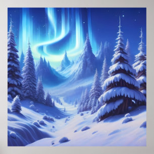 Poster arrière - plan d'hiver bleu brillant avec scène ge