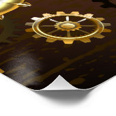 Poster Arrière - plan en bois avec cheval de mer mécaniqu (Coin)