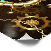 Poster Arrière - plan en bois avec cheval de mer mécaniqu (Coin)