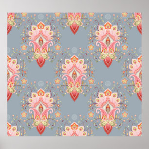 Poster Arrière - plan en plumes Paisley Oriental