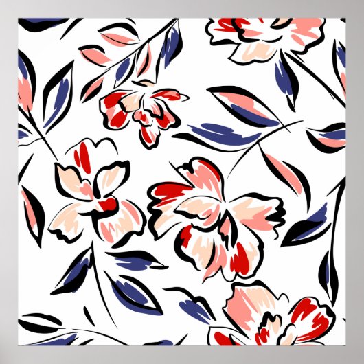 Poster Arrière-plan floral d'été dessiné à la main. Cuisi (Devant)