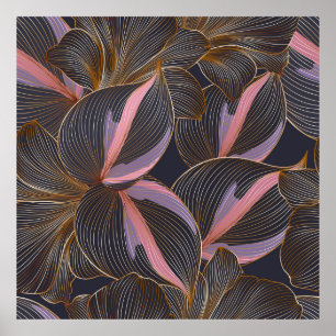 Poster Arrière - plan floral doré de luxe avec trop