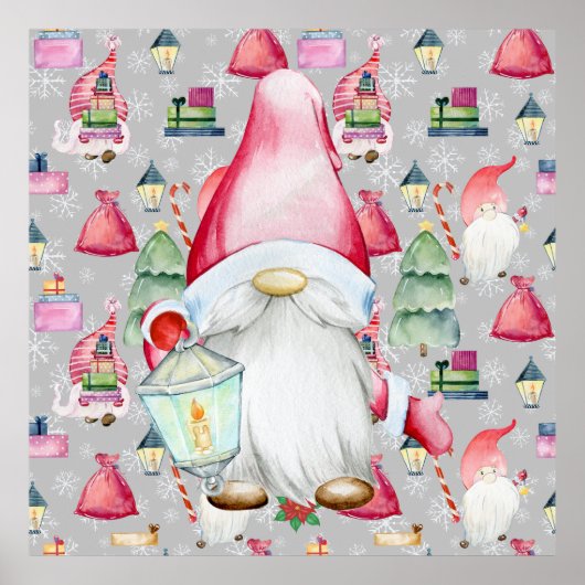 Poster Arrière - plan Motif Noël Père Noël Gnome & Silver (Devant)