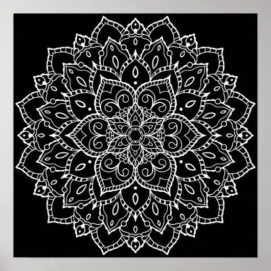 Poster Arrière - plan noir grand coloriage Mandala (Devant)