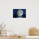 Poster arrière - plan Paysage 3D Avec Lune Sur La Mer (Cuisine)