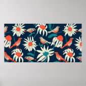 Poster Arrière - plan sans couture avec fleurs et oiseaux (Devant)