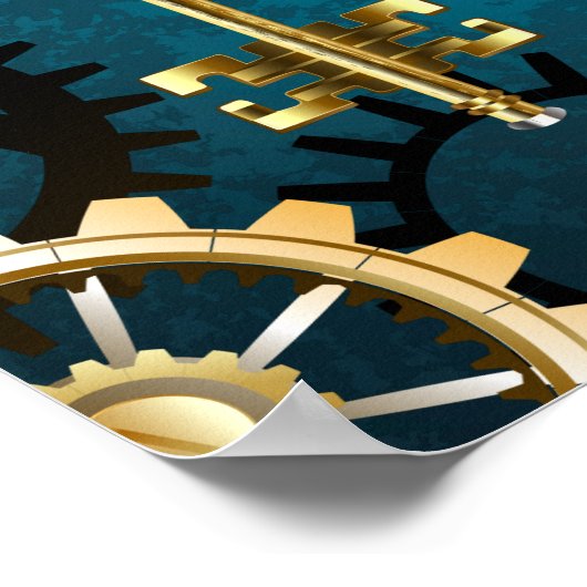 Poster Arrière - plan turquoise à vapeur avec engrenages (Coin)